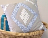 Improv Diamond Log Cabin Pillow Cover in Blue and Gray