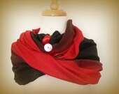Red and black pashmina - super soft - eco - ombré - scarf - winter - loop - infinity scarf - cowl - snood - knit scarf with shell buttons.