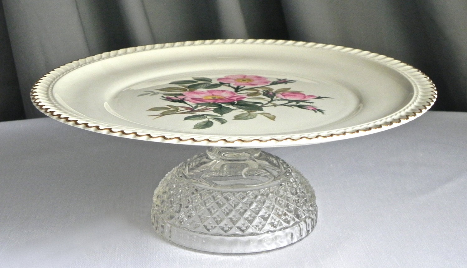 Vintage Cake Stand Cupcake Stand Wedding Decor. Pink Blossom And Vintage By E. Isabella Designs. As Featured In Martha Stewart Weddings.