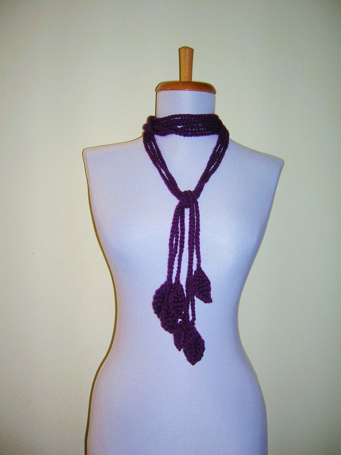 Handmade  Crocheted  purple   lariat/scarf/scarflette/necklace/fiber art/wool/jewelry ,New