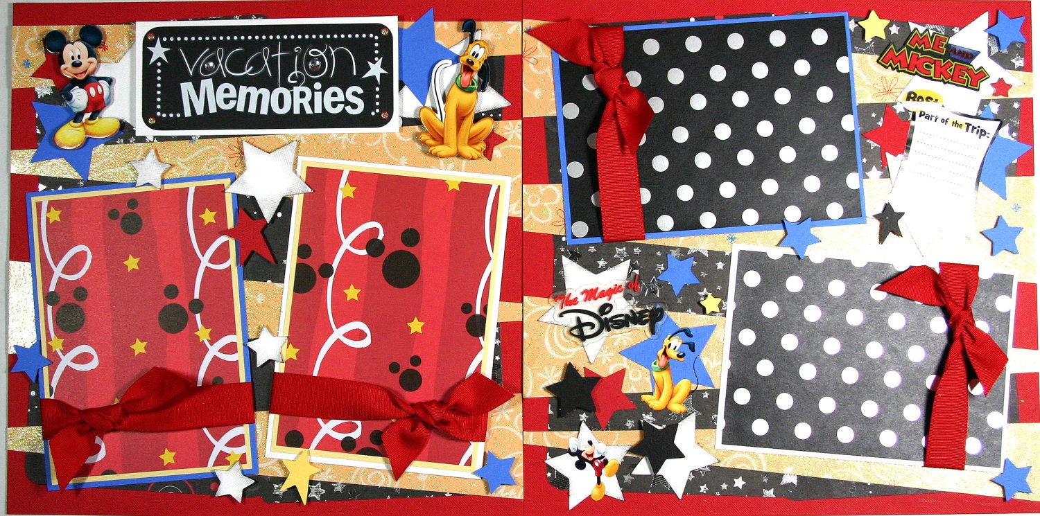12 x 12 Premade Scrapbook Layout Boy or Girl -- Disney Vacation -- Mickey Mouse -- Disneyworld -- Magic Kingdom -- Disneyland -- Pluto