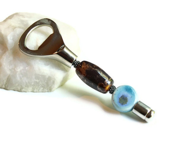 Bottle Opener - Copper Brown and Teal Blue
