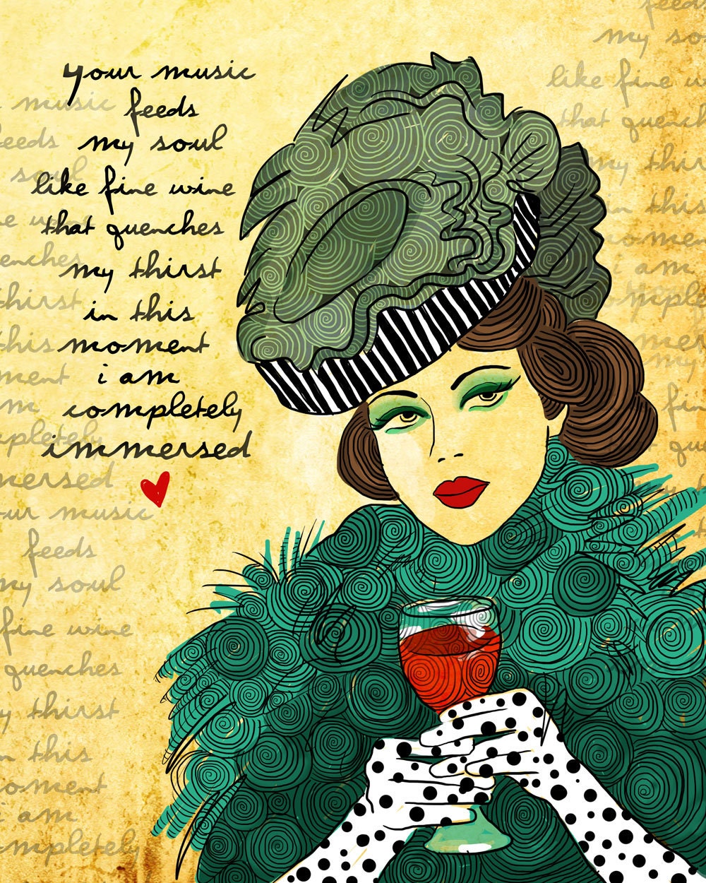 Vienna / Wine Lover Music Lover / original illustration ART Print SIGNED / 8 x 10 / NEW