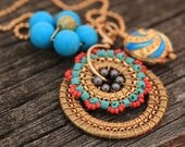 SALE - Bloom Charm Necklace - Fiesta - Jewelry, Statement, Pendant, Handmade, Beadwork, Necklace, Handmade, Gifts