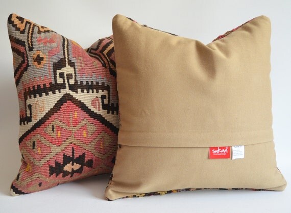 Sukan / SET (2 Piece) Organic Shine Society Modern Bohemian Throw Pillow. Handwoven Vintage Tribal Turkish Kilim Pillow Cover