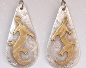 Silver and Brass Teardrop with Lizard Earrings