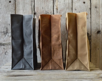 Trio of The Marlowe Lunchbags, waxed canvas.