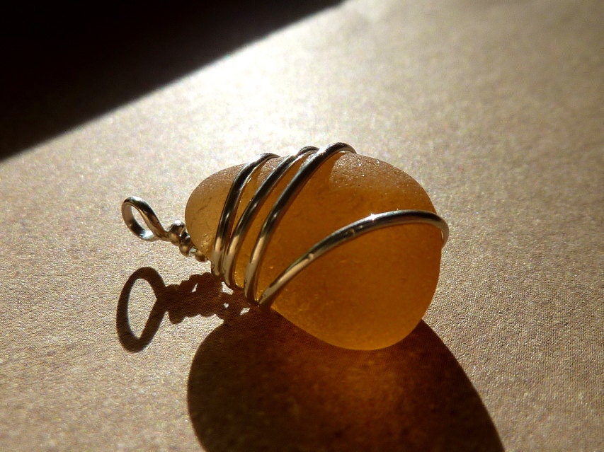 Sea Glass Pendant - Vintage Warm Cinnamon Sea Glass Pendant