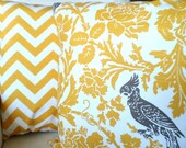 Pillows Decorative Pillows Accent Pillows Throw Pillow Cushion Covers Yellow Taupe Bird Chevron Zig Zag BOTH SIDES  - Combo Set 18 x 18