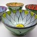 Small Serving Bowl Clay Majolica Pottery Earthenware Blue Green Lotus Flower on Lime Green Handmade