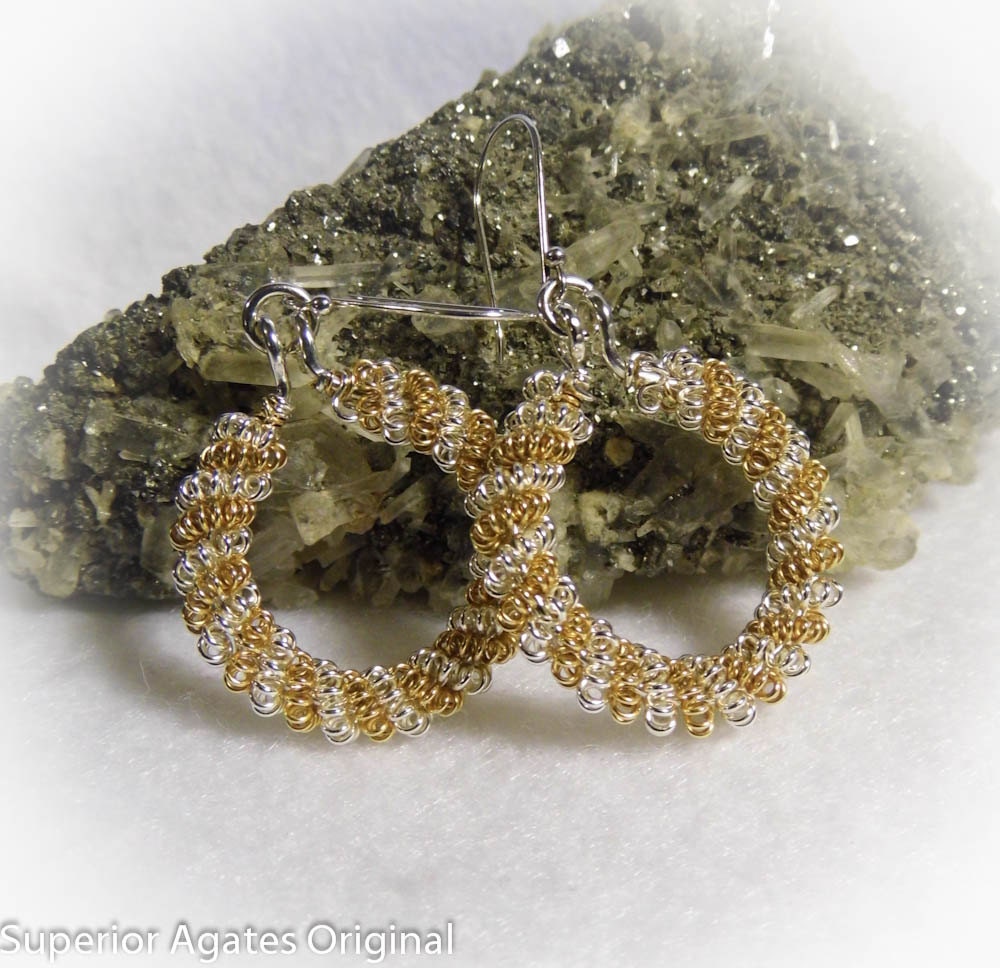 Silver and Brass Dangle Hoop Earrings