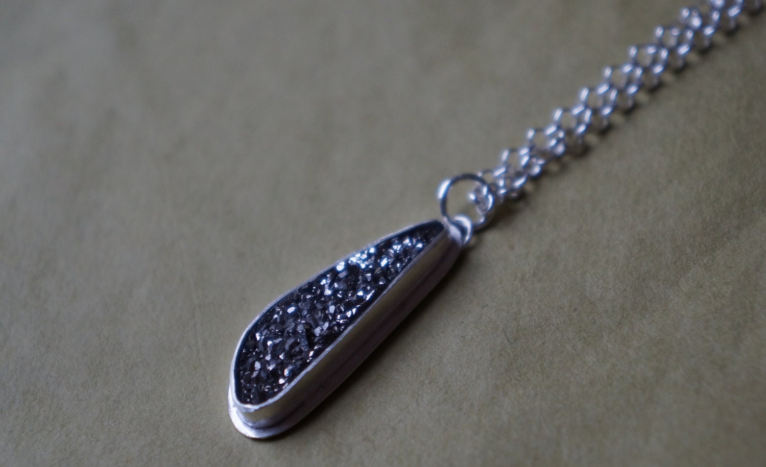 silver druzy teardrop necklace