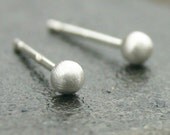 Brushed silver earrings - Simple Soft Sheen Stud Earrings ( tiniest 3mm ) - small organic handmade sterling silver post earrings