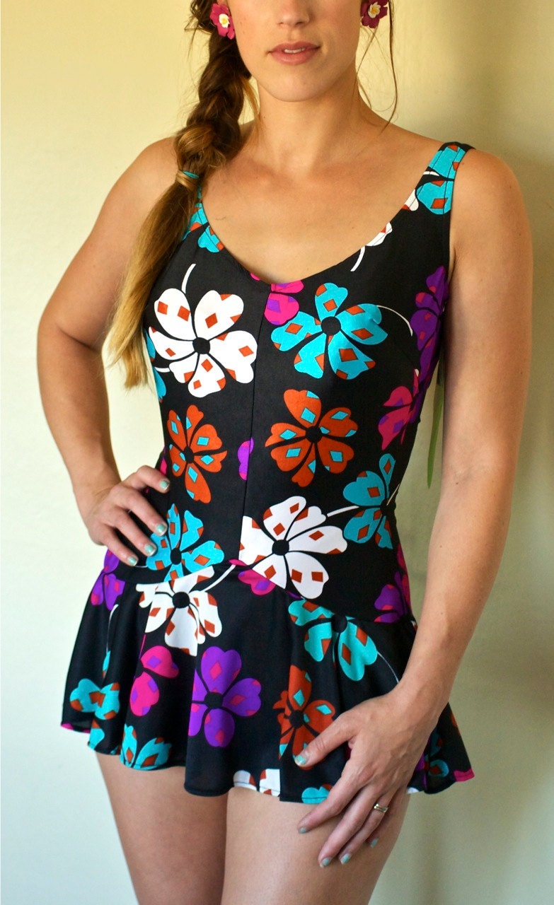 SALE 1960s Deadstock Robby Len Floral Skirted Swimsuit