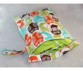 Wet Bag Heat Sealed Medium - Owls Swedish Aqua Orange Brown