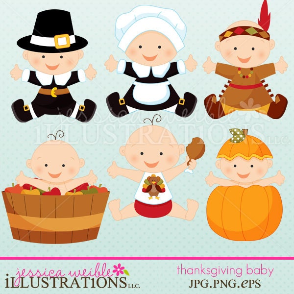 Thanksgiving Baby Cute Digital Clipart for Invitations, Card Design, Scrapbooking, and Web Design Il_570xn