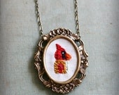 Mr. Cardinal- hand embroidered necklace