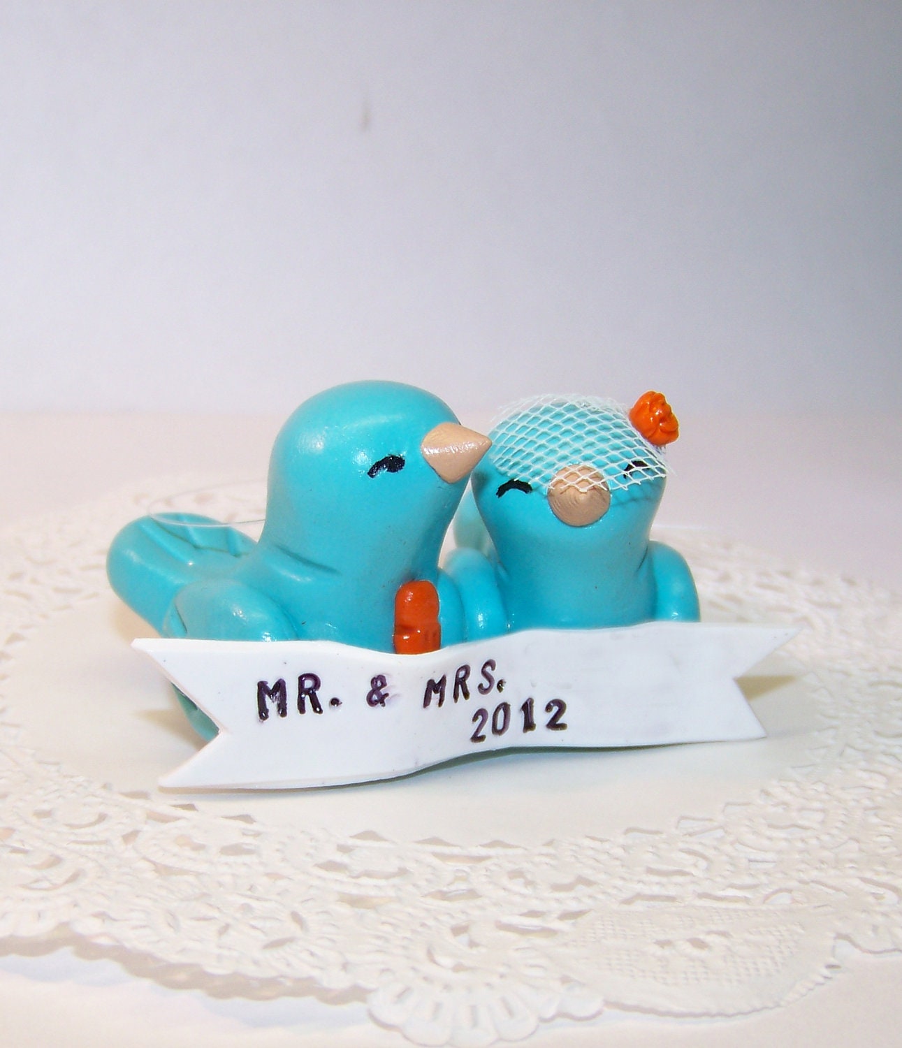 Custom Lovebird Wedding Cake Topper Banner and Ornament - Colors of Choice