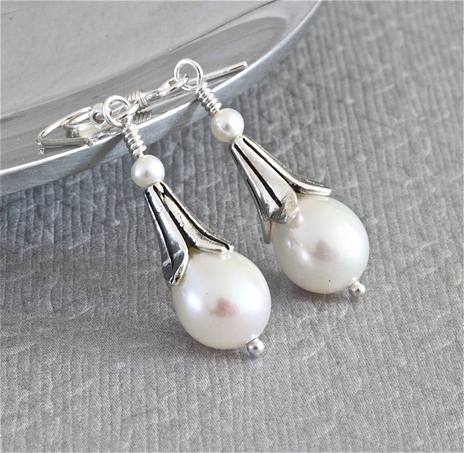 Freshwater White Pearl Earrings, Sterling Silver Earrings, Wedding Jewelry - ThePassionatePearl