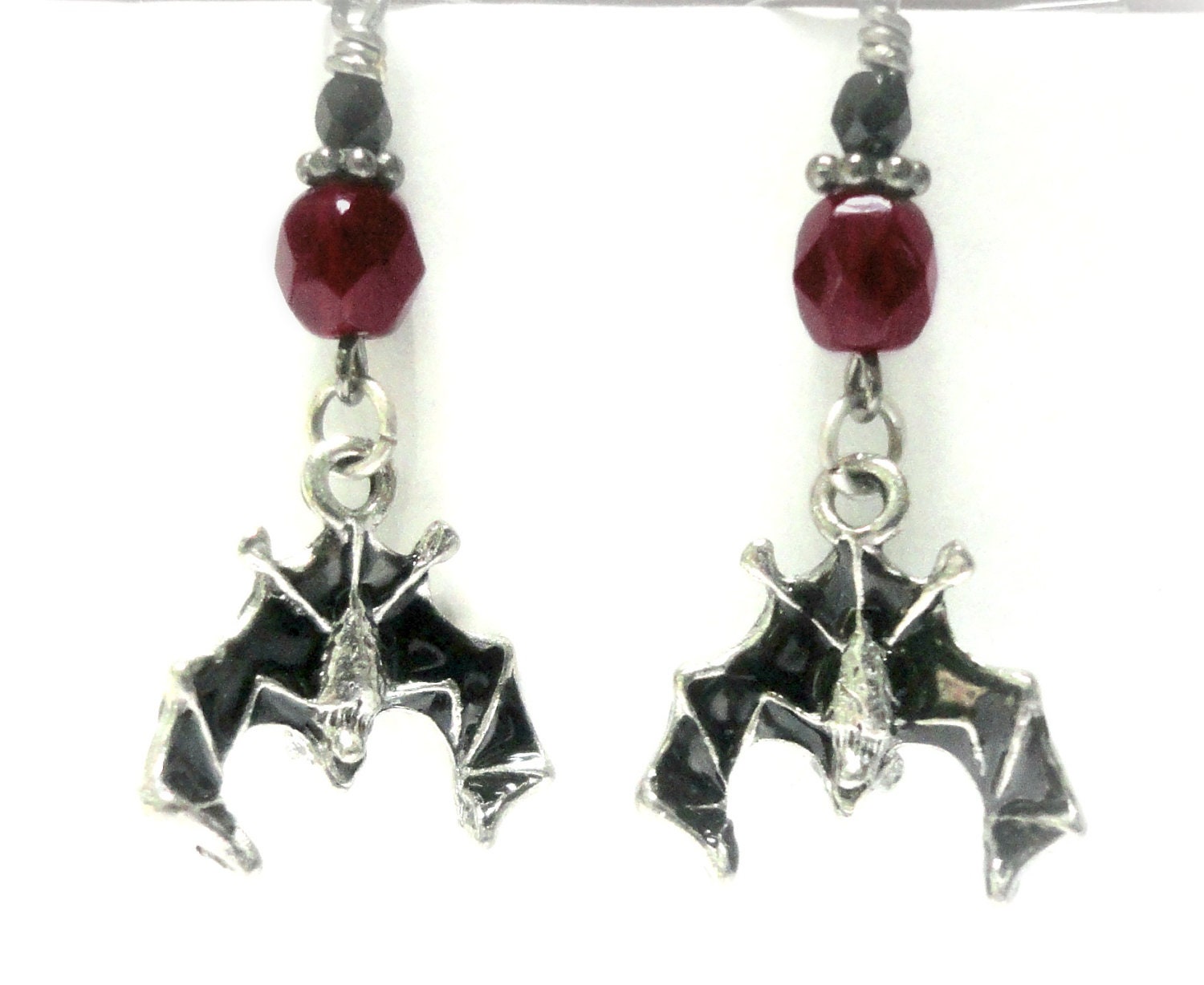 Gothic Jewelry Gothic Vampire Bat Earrings Sterling Silver Black and Red Gothic Bats Vampire Jewelry