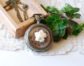 Pocket Watch Necklace Filigree Flower