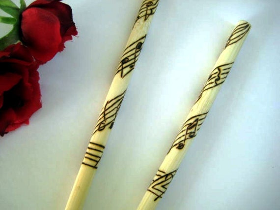 Woodburned bamboo chopsticks -Add some music to your sushi-Personalizable
