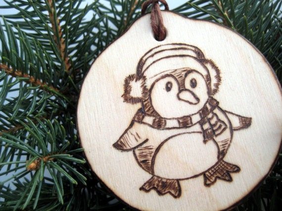 Cute penguin ornament -Personalized kids rustic Christmas