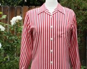 Silk Striped Blouse Shirt Top Red and White Vintage Retro Hipster Candy Cane Peppermint Liz Claiborne Patriotic 4th of July  Size 2 Petite