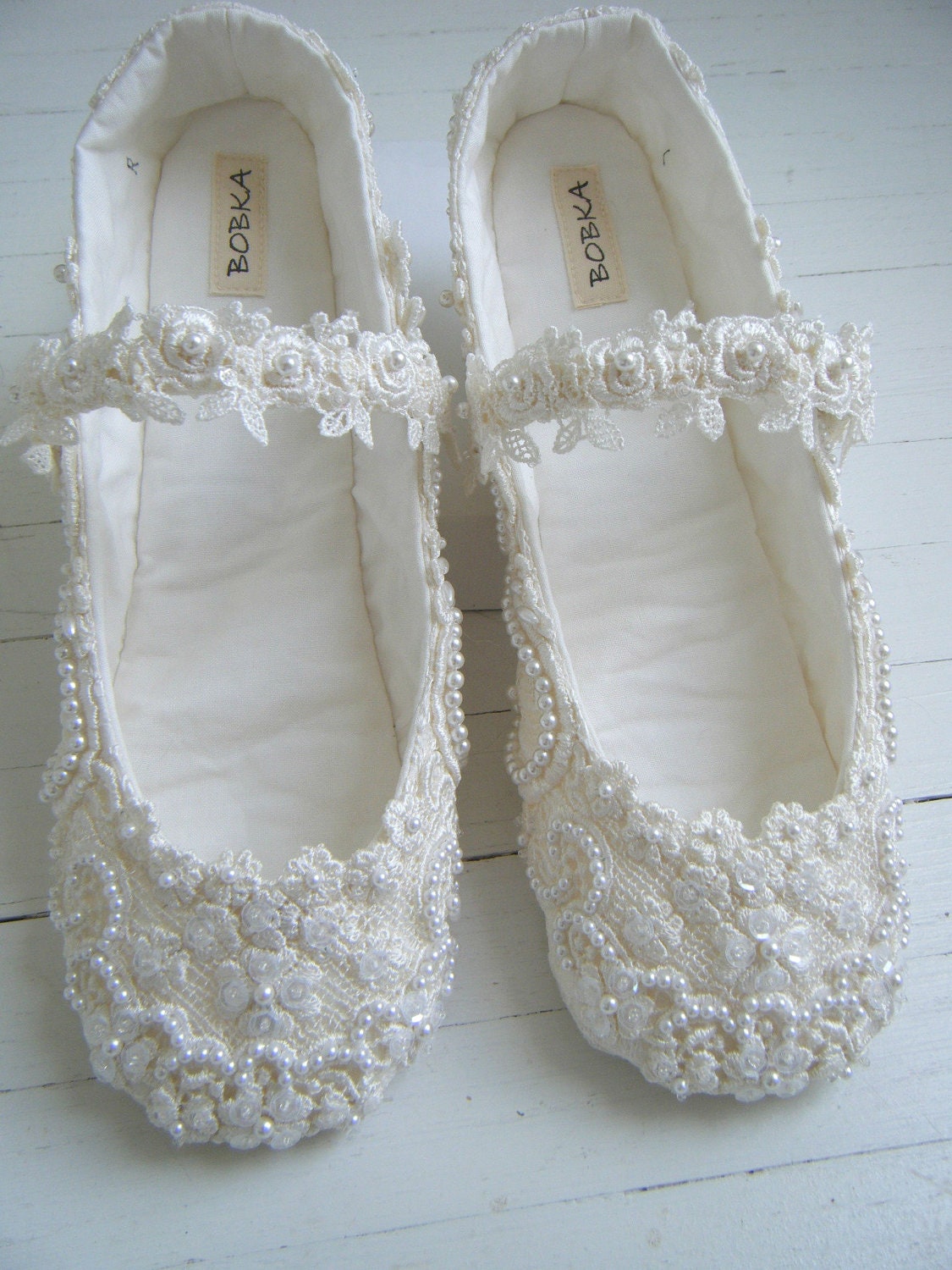 Ivory Lace Mary Jane Bridal Shoes, Custom Made Wedding Flats, Bobka Shoes by Bobka Baby