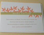 Sympathy Thank You Cards with Leaves - Personalized - English or Spanish - Set of 36