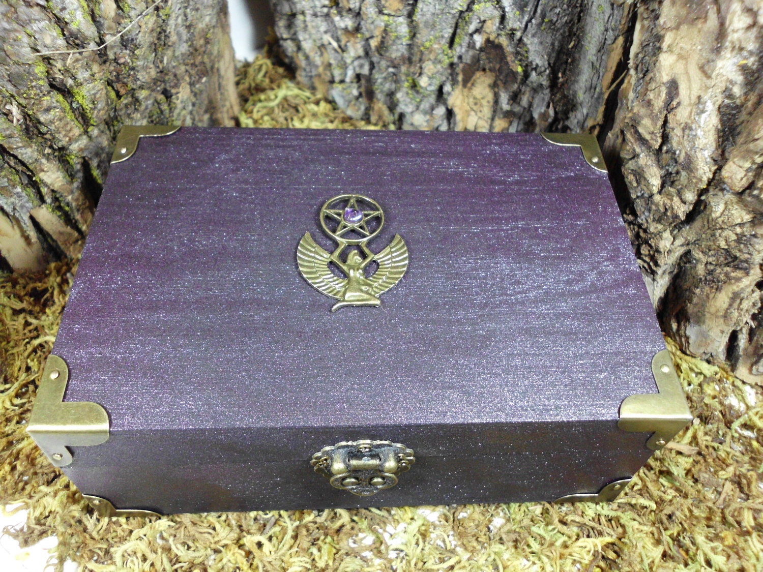 Tarot Box, Jewelry Box, Witchcraft, Wicca, Black and Shimmering Metallic Purple Trinket Box, Isis,Wiccan, Pagan Keepsake Box