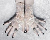 Conceit Lace Fingerless Gloves - Pale Nude Peach Cream Lavender Ivory Floral - Wedding Gothic Regency Pastel Goth Bridal Fetish Bridesmaid