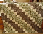 Patchwork Quilt Brown and Green Diagonal Handmade Patchwork Quilt