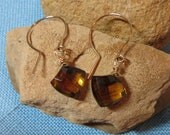 Whiskey Quartz Earring 14k Gold Drop Dangle Cognac Beer  JJDLJewelryArt