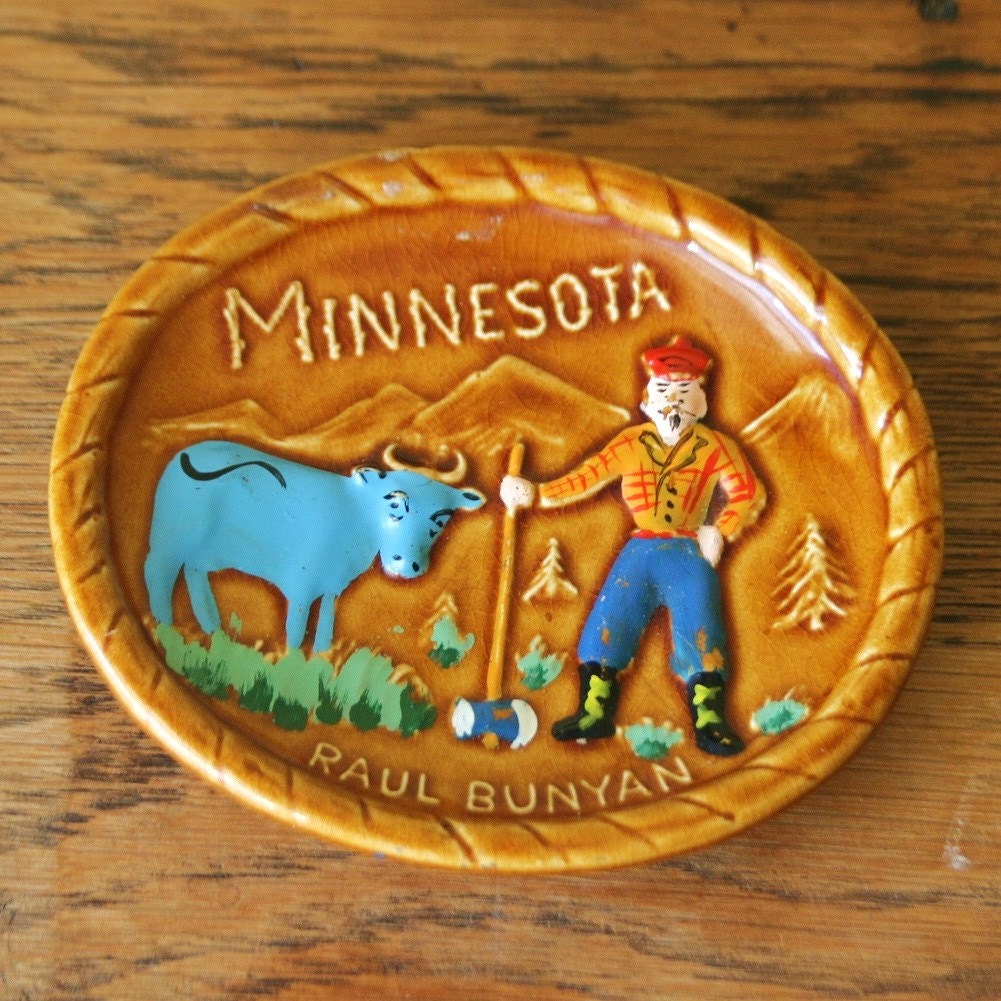 Cute Vintage Paul Bunyan Minnesota Souvenir Ceramic Dish