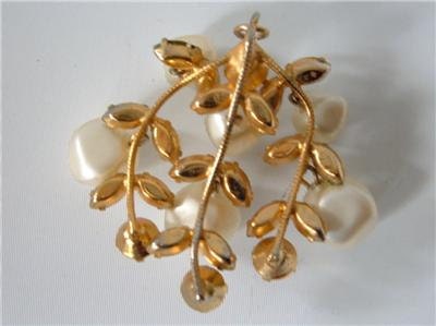 50s Rhinestone Pearl Pendant Crystal And Faux Baroque Pearl Pendant Vines Leaves Vintage