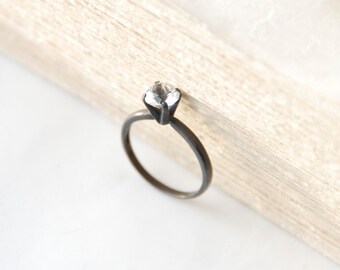 White Topaz Engagement Ring Sterling Silver Skinny Band Ready To Ship Size 6