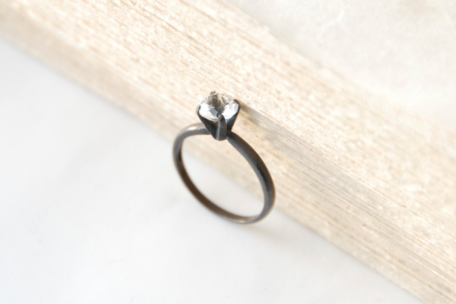 White Topaz Engagement Ring Sterling Silver Skinny Band Custom Made To Order
