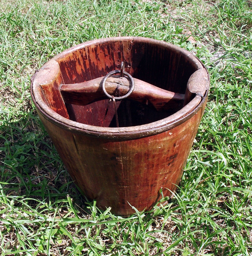 Antique Wooden Well Water Bucket