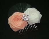 Peach Ivory Rose Comb Bride Bridal Bobby Pin Headband Hair Clip Silk Bud Wedding Shower Invitation Rehearsal Dinner Flower Orange Coral Pink