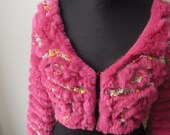Upcycled Clothing - Fuchsia Pink Rabbit Fur Shrug - Cropped Cardigan Jacket - by Garage Couture