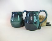 Bluegreen Wheel Thrown Mugs - Set of 2