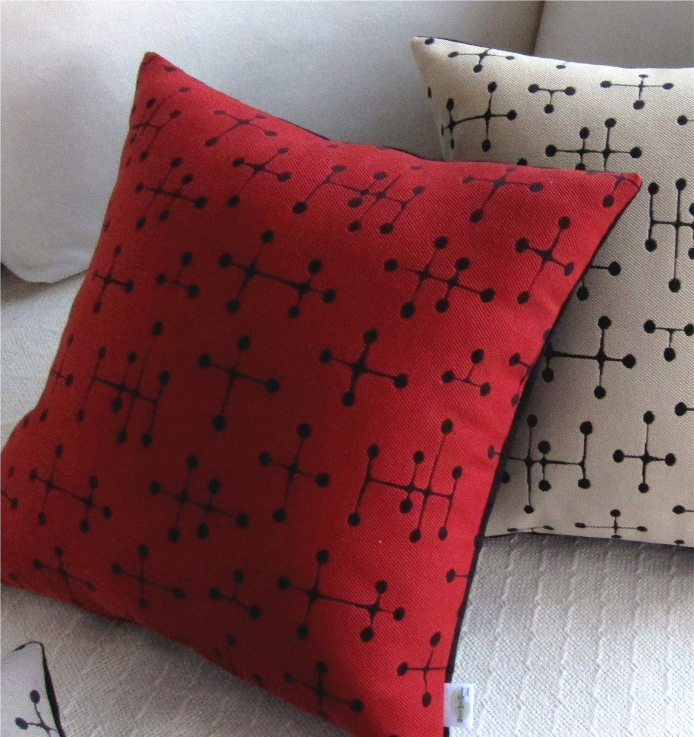 Eames Dot Mid Century Modern Throw Pillow Cover - Eames Red and Black Small Dot Pattern - for 18inch (46 cm) square insert
