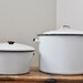 RESERVED FOR GAYMCDONALD.. Vintage Small Black and White Enamelware Pot