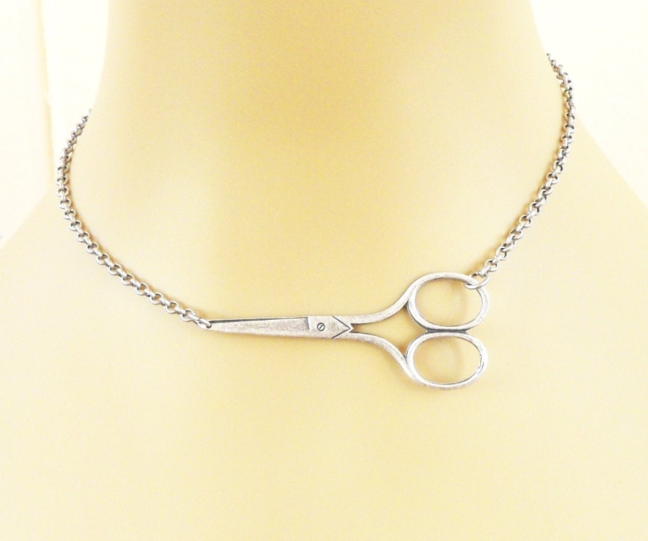Steampunk Shears Necklace- Sideways Scissor Necklace- Sterling Silver Ox
