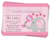 Girl Baby Shower Elephant Invitations