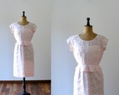 Vintage 1950s sheer pale pink peplum chiffon dress