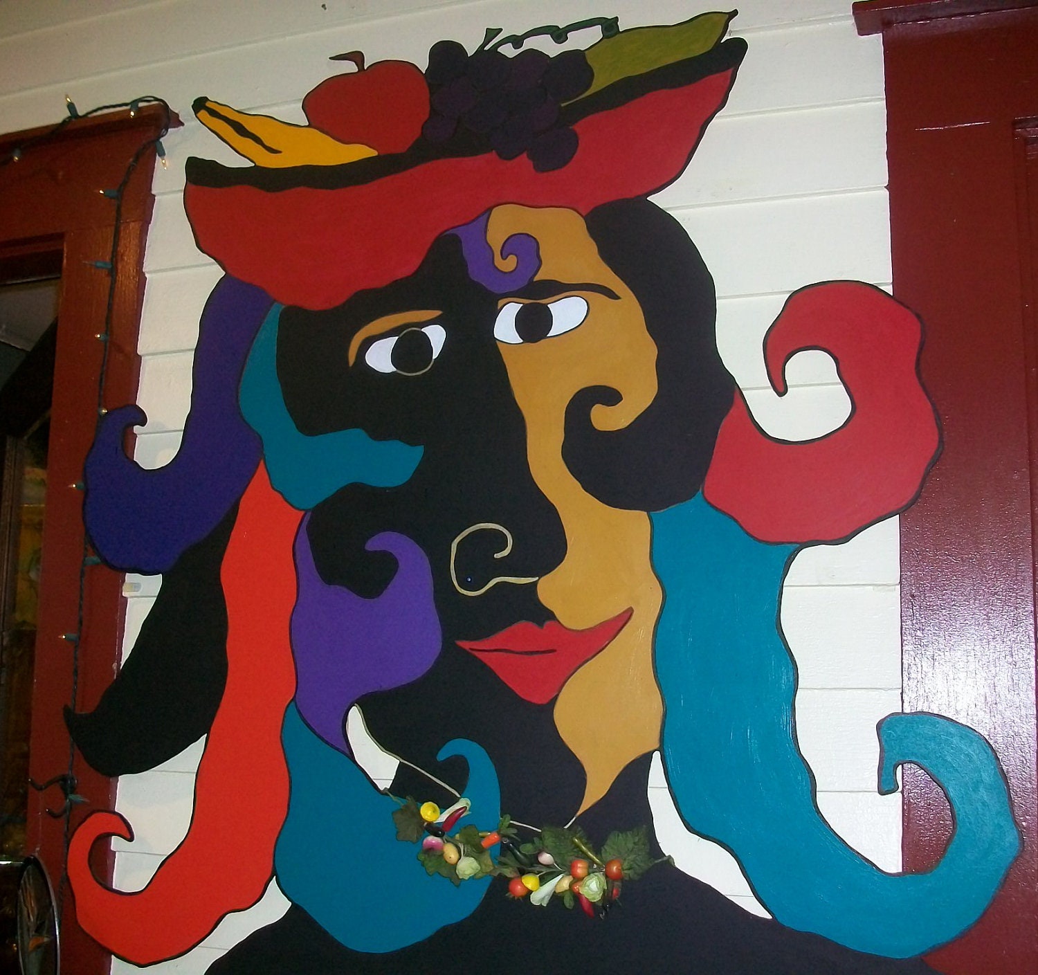 Neo-Dada surreal pop cartoon reminiscence of Carmen Miranda by NW artist Jules Anslow
