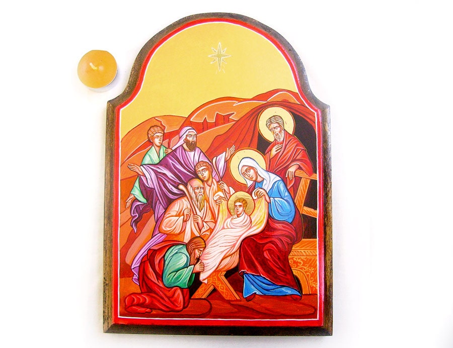 The Nativity, Birth of Jesus Christ Icon, Christmas, Incarnation of Christ - 12 X 8 inches handpainted orthodox icon