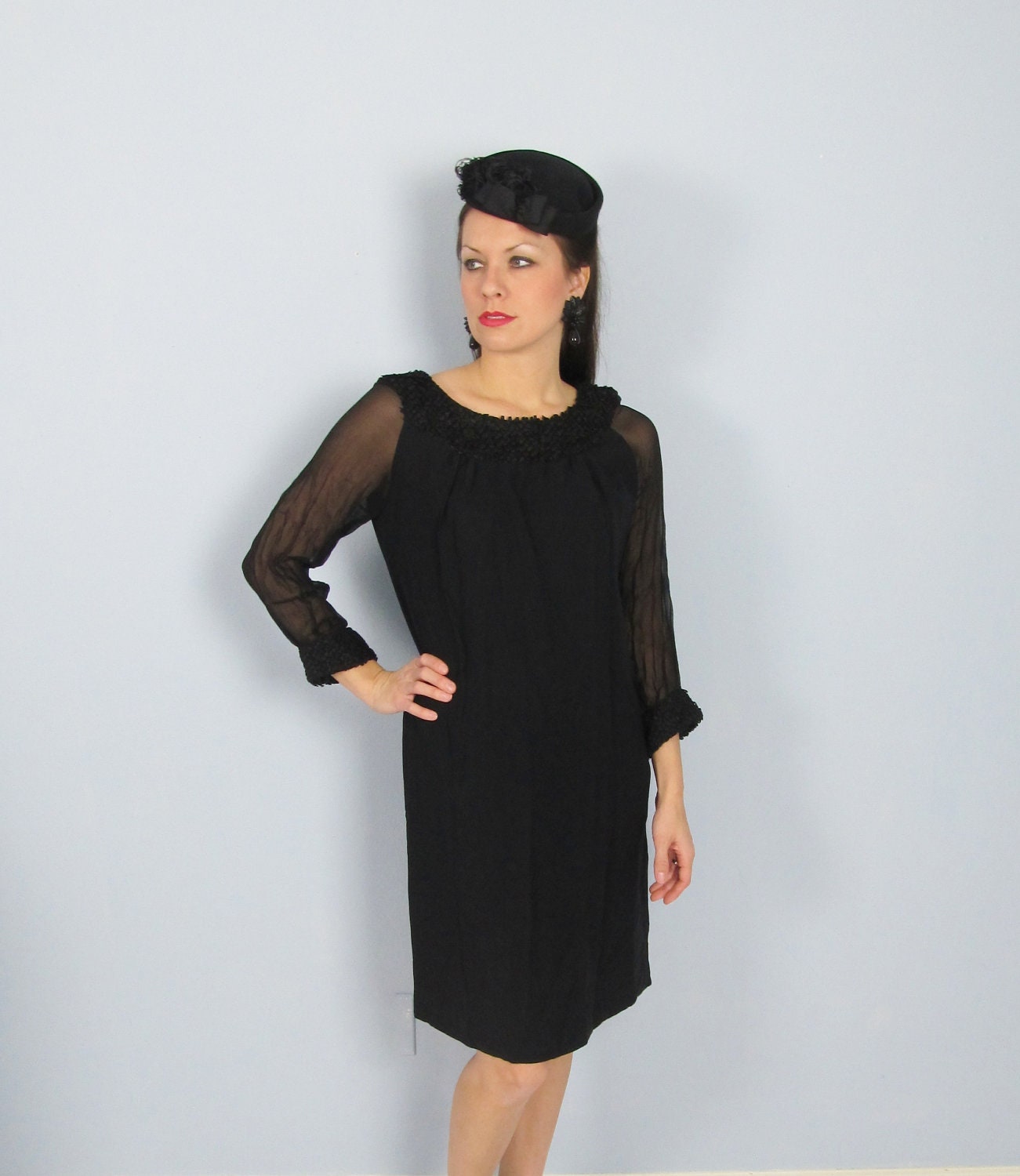 Vintage 1950's Sheer Black Formal Shift Dress
